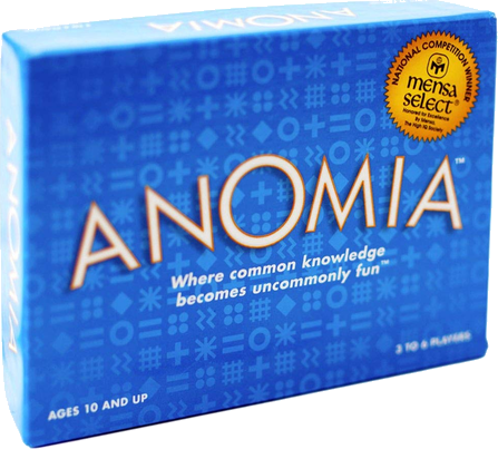 Anomia box art, a small-publisher stocking stuffer card game