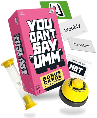You Can't Say Umm box art, a party game like Cards Against Humanity with an adult After Dark pack