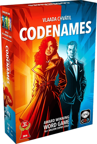 Codenames box art, a word deduction game for large groups in two teams