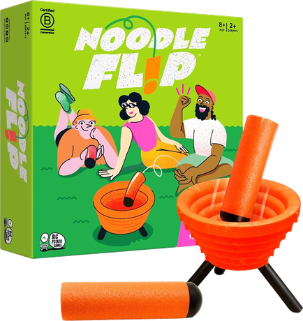 Noodle Flip box art and rings, an outdoor toss game from Big Potato Games