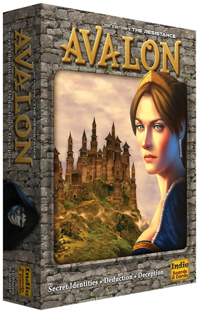 The Resistance: Avalon box art, a hidden loyalty game for groups of five to ten