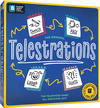 Telestrations box art, a party game like Cards Against Humanity for people who would rather draw than talk