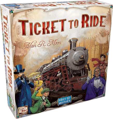 Ticket to Ride box art, the strategy pick among board games for family game night
