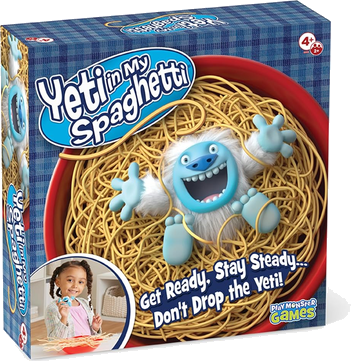 Yeti in My Spaghetti box art, a noodle-pulling dexterity game from PlayMonster